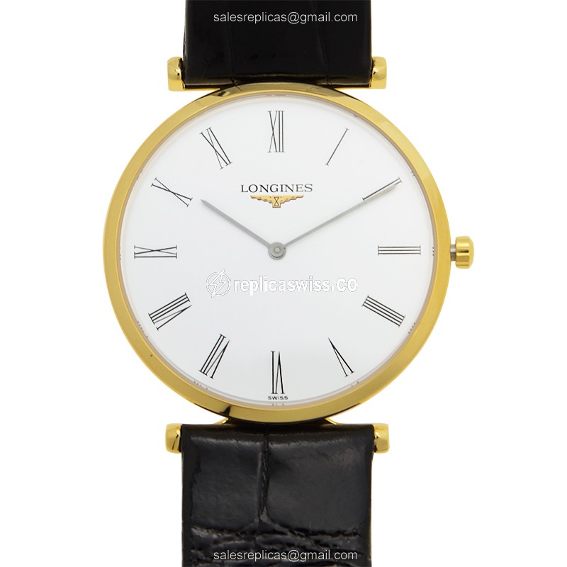 Elegant Longines LA GRANDE Replica, Automatic Movement, Polished Gold Case, White Dial Watch