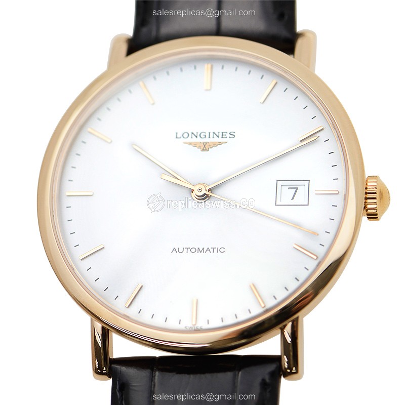 Elegant Longines LA GRANDE Replica Watch in 18kt Gold with Automatic Movement & White Dial