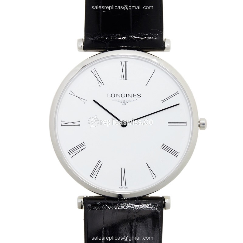 Elegant Longines LA GRANDE Replica Watch | White Dial, Leather Strap, Sapphire Crystal