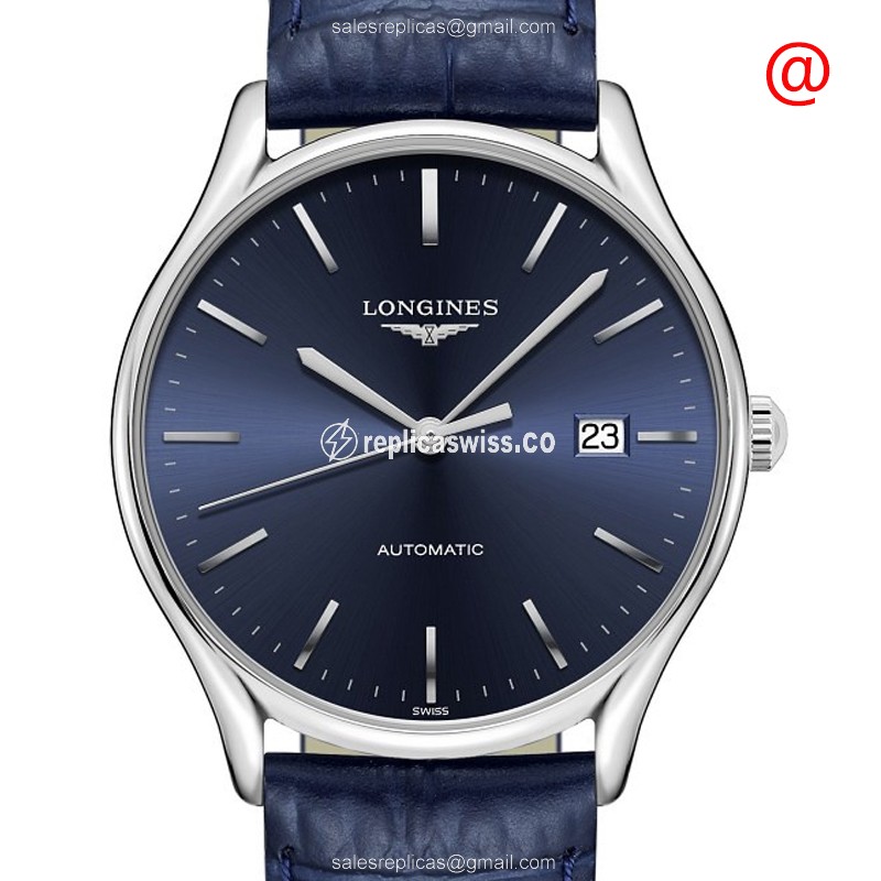 Elegant Longines Lyre Automatic Replica Watch in Stainless Steel with Blue Dial Leather Strap
