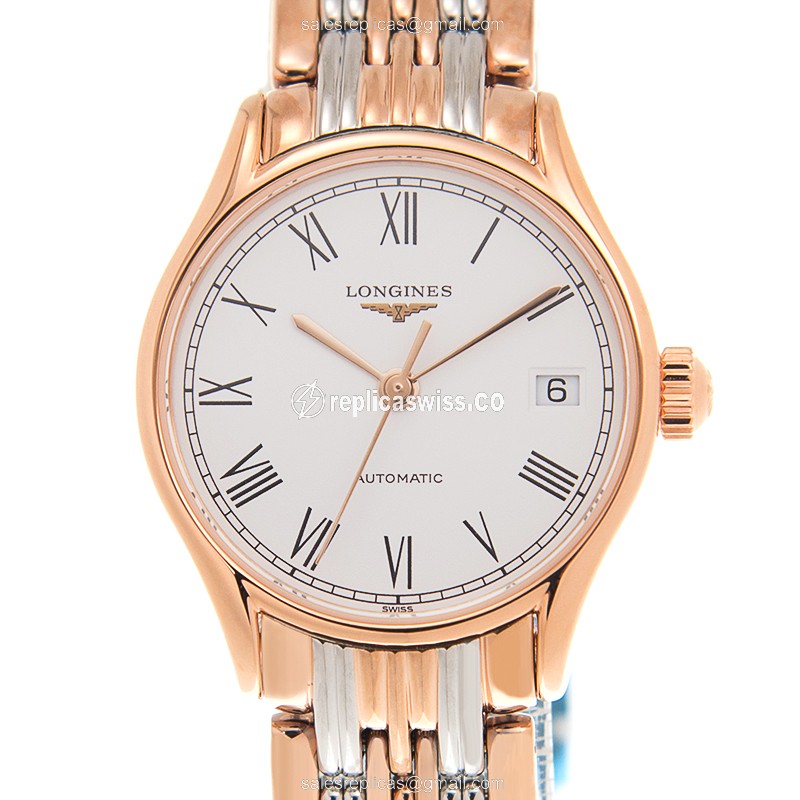 Elegant Longines Lyre Replica in 18kt Steel & Rose Gold, Automatic Movement & White Dial Watch