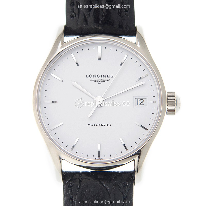 Elegant Longines Lyre Replica in Stainless Steel & White Dial, Automatic Movement & Black Alligator