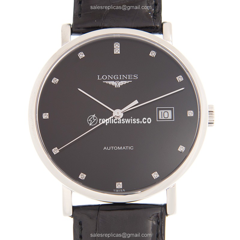 Elegant Longines Lyre Replica Watch | Automatic Movement, Black Dial, Genuine Leather Strap