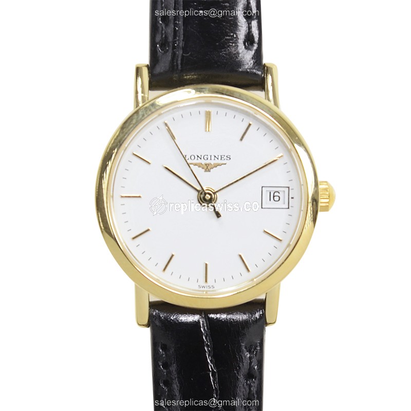 Elegant Longines Presence Replica in 18kt Gold with White Dial Quartz Movement Watch