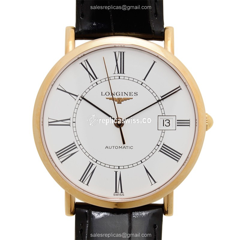 Elegant Longines Presence Replica in 18kt Rose Gold with White Dial & Automatic Movement Watch