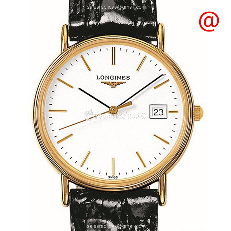 Elegant Longines Presence Replica in PVD Gold Case & White Dial, Quartz Movement Watch