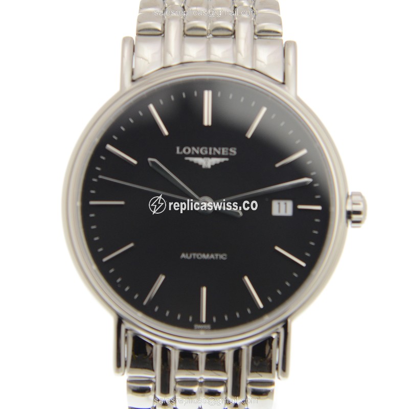 Elegant Longines Presence Replica in Stainless Steel & Black Dial | Automatic Movement, Silver