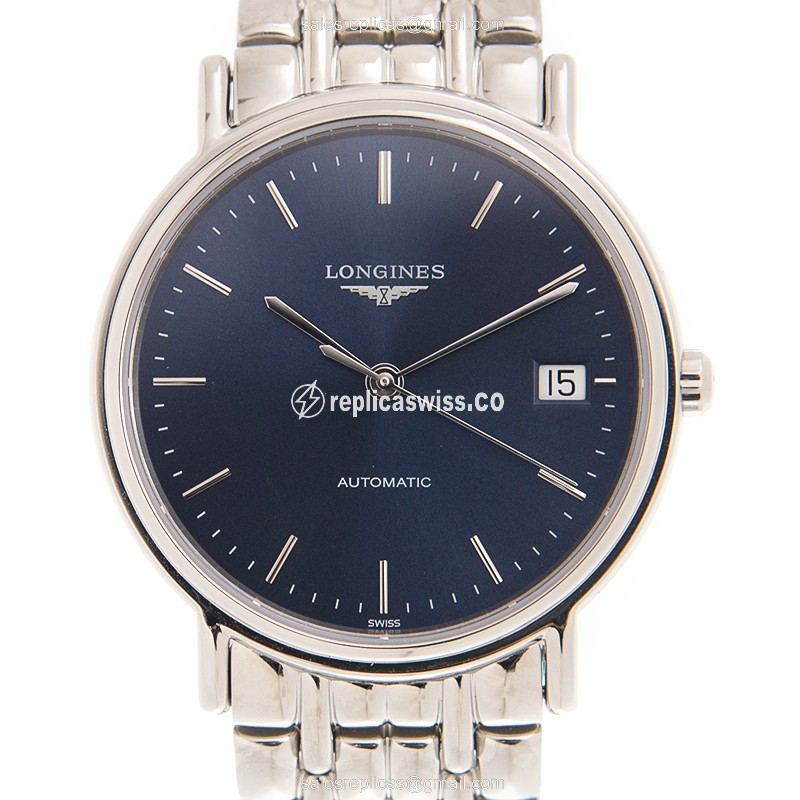 Elegant Longines Presence Replica in Stainless Steel & Blue Dial | Automatic Movement, Silver Clasp