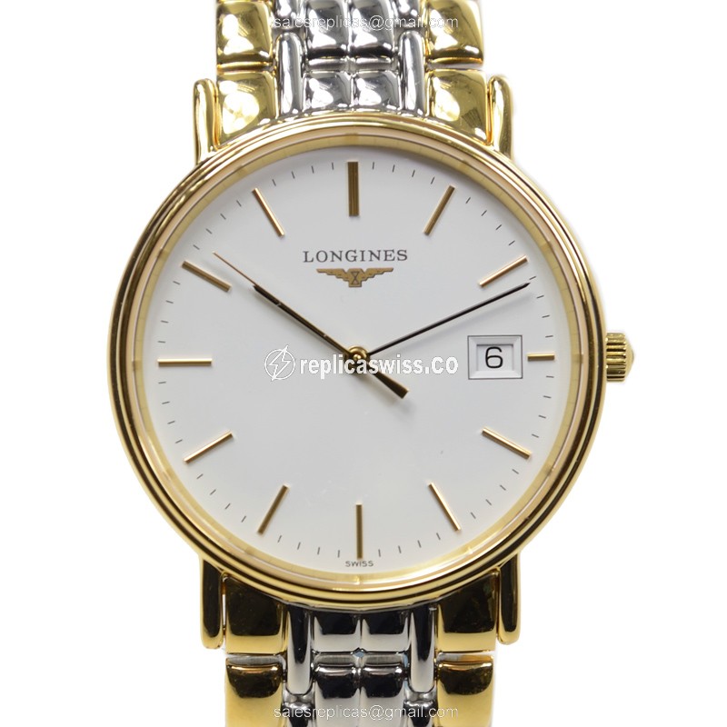 Elegant Longines Presence Replica in White Dial Gold-Plated Case with Quartz Movement Watch