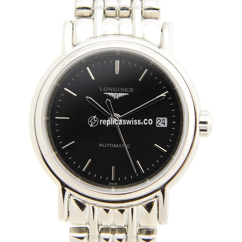 Elegant Longines Presence Replica Watch | Automatic Movement, Black Dial, Stainless Steel Case