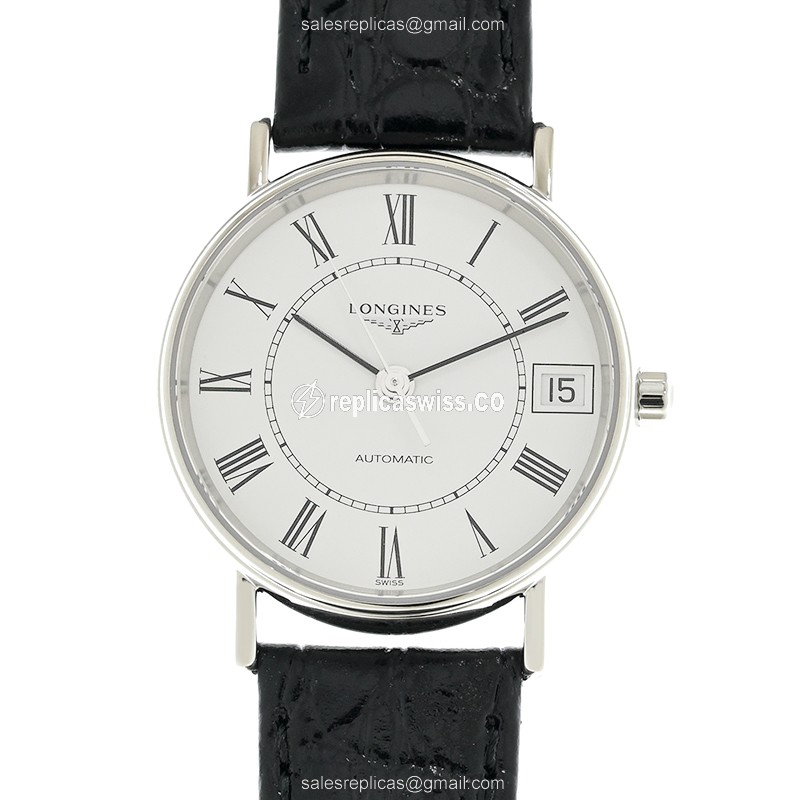 Elegant Longines Presence Replica Watch: Automatic Movement, Stainless Steel Case & White Dial