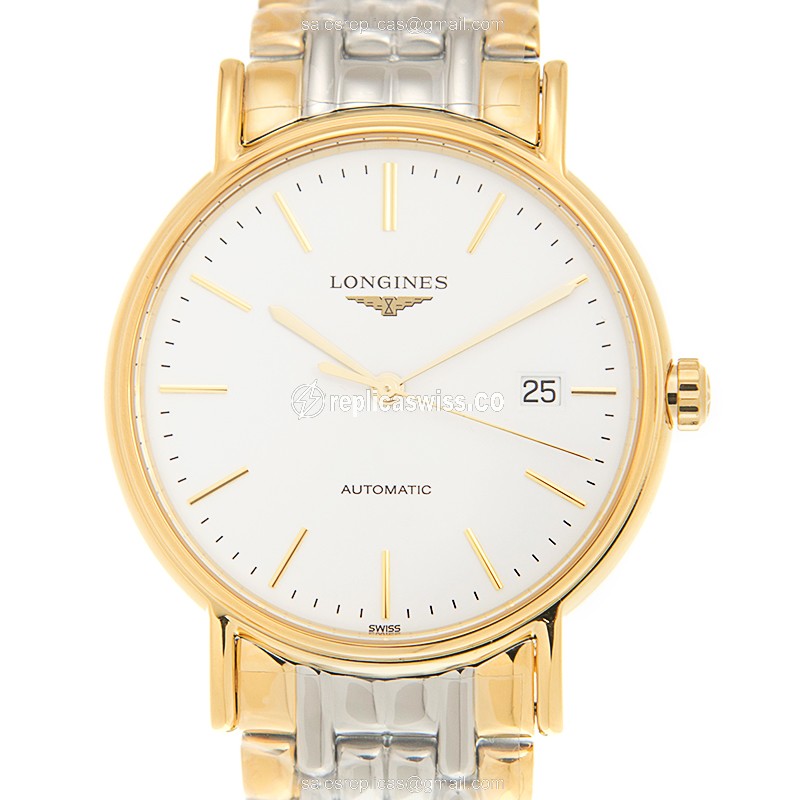 Elegant Longines Presence Replica Watch | Automatic Movement | White Dial & Gold Case