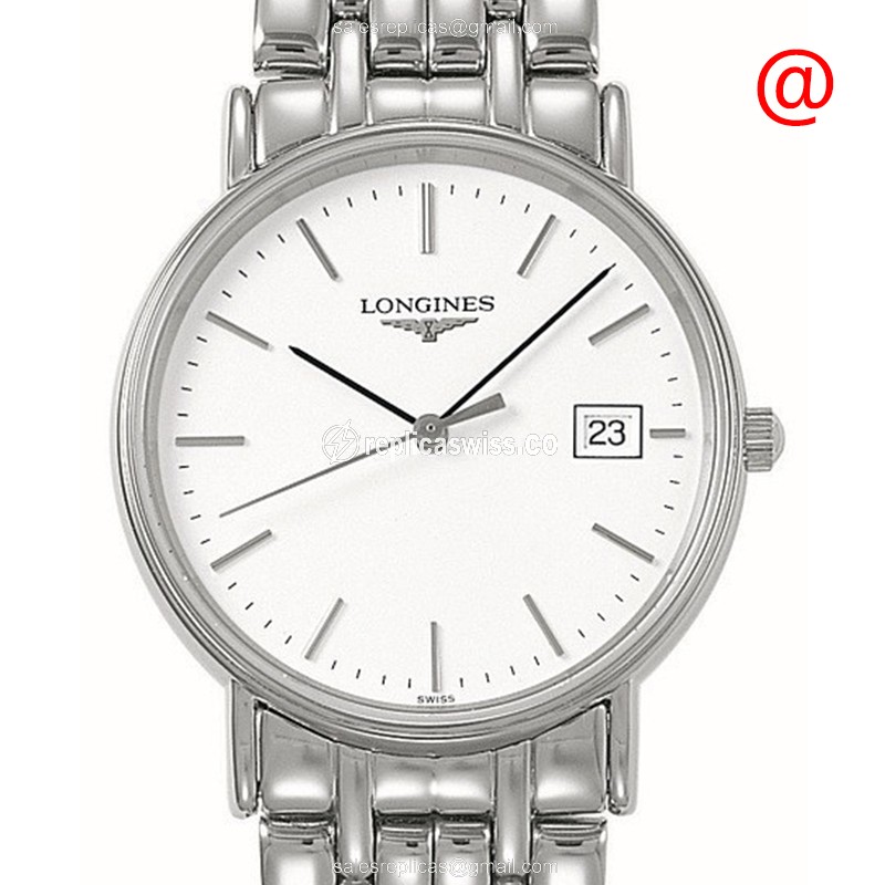 Elegant Longines Presence Replica Watch in Stainless Steel with White Dial Silver Steel Bracelet