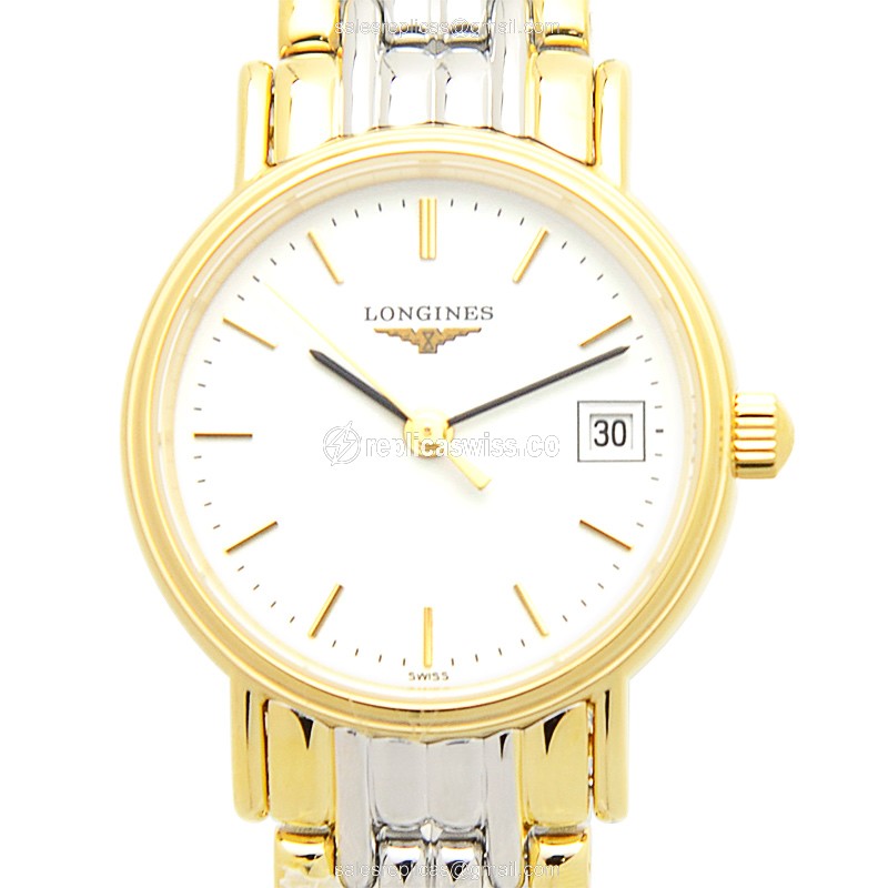 Elegant Longines Presence Replica Watch in White Dial Gold-Plated Case with Quartz Movement