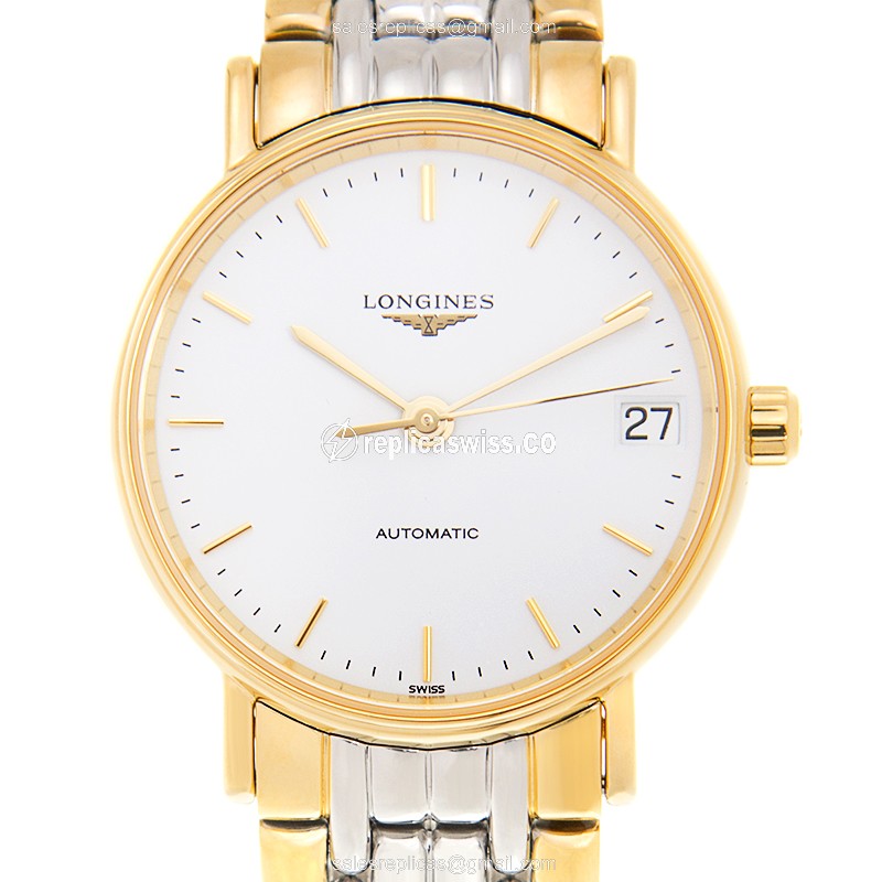 Elegant Longines Presence Replica Watch in White Dial & Gold PVD Case