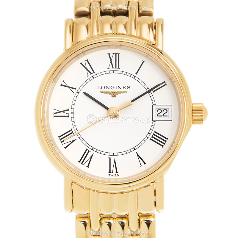 Elegant Longines Presence Replica, White Dial, PVD Gold Case, Quartz Movement Watch