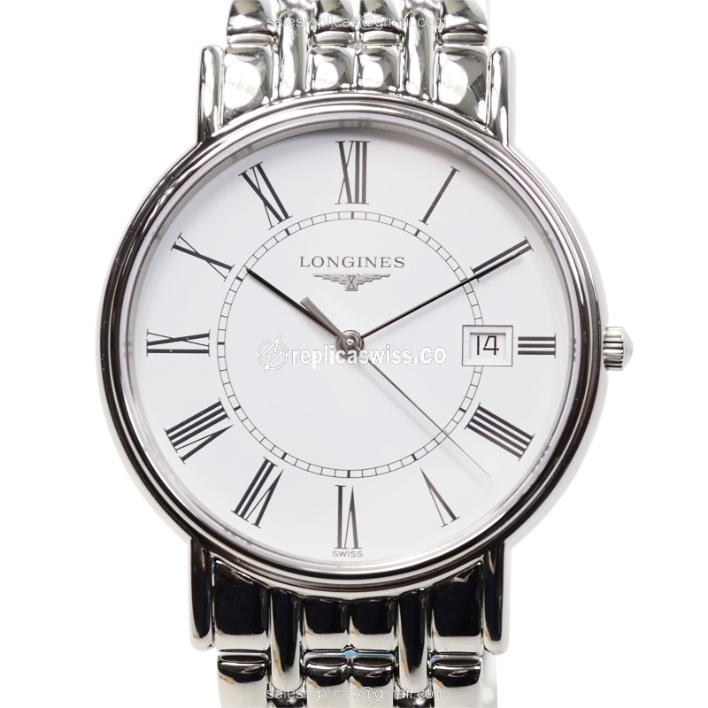 Elegant Longines Presence Replica, White Dial, Swiss Quartz, Silver Steel Bracelet Watch