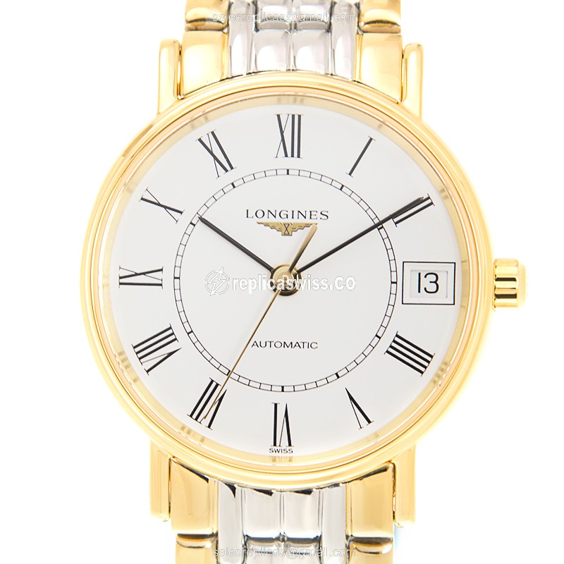 Elegant Longines Presence Replica with White Dial & Gold Steel Strap Watch