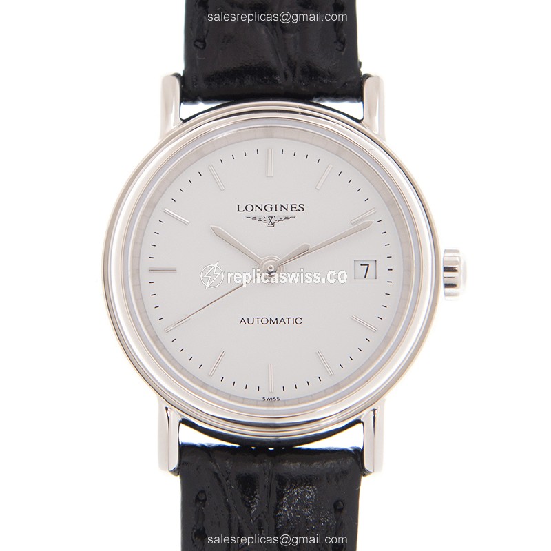 Elegant Longines Presence Replica with White Dial & Leather Strap | Automatic Movement, Stainless