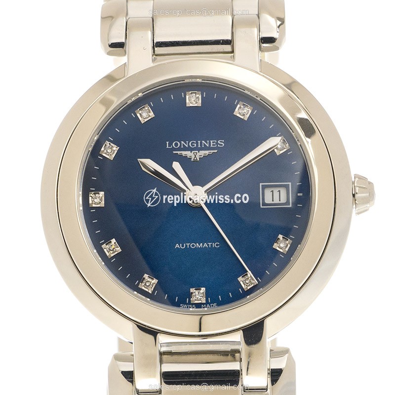 Elegant Longines Prima Luna Replica in Blue Dial Stainless Steel Case, Automatic Movement Watch