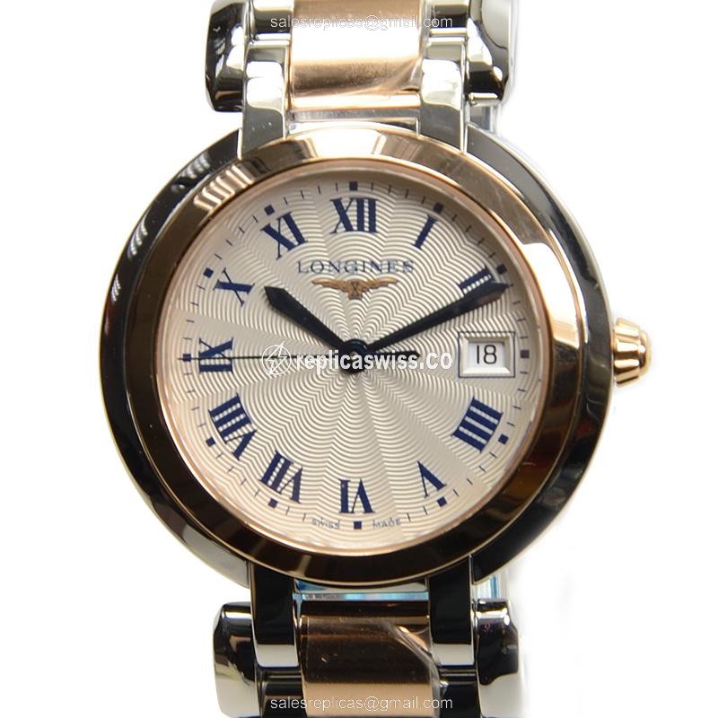 Elegant Longines Prima Luna Replica in Silver Dial 18kt Steel Case Watch