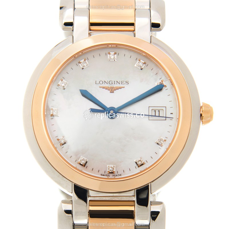 Elegant Longines Prima Luna Replica in White Dial & 18kt Steel Case, Precision Quartz Movement Watch