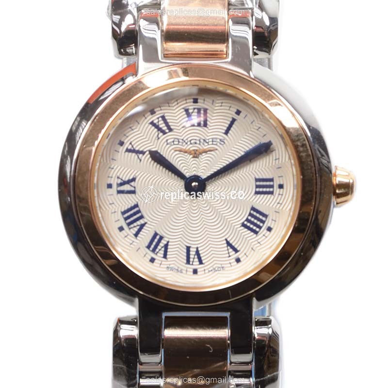 Elegant Longines Prima Luna Replica in White Dial & 18kt Steel Case, Quartz Movement Watch