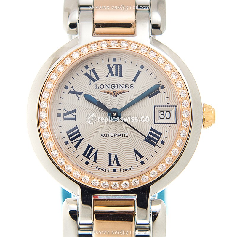 Elegant Longines Prima Luna Replica in White Dial, Automatic Movement, 18kt Steel Strap Watch
