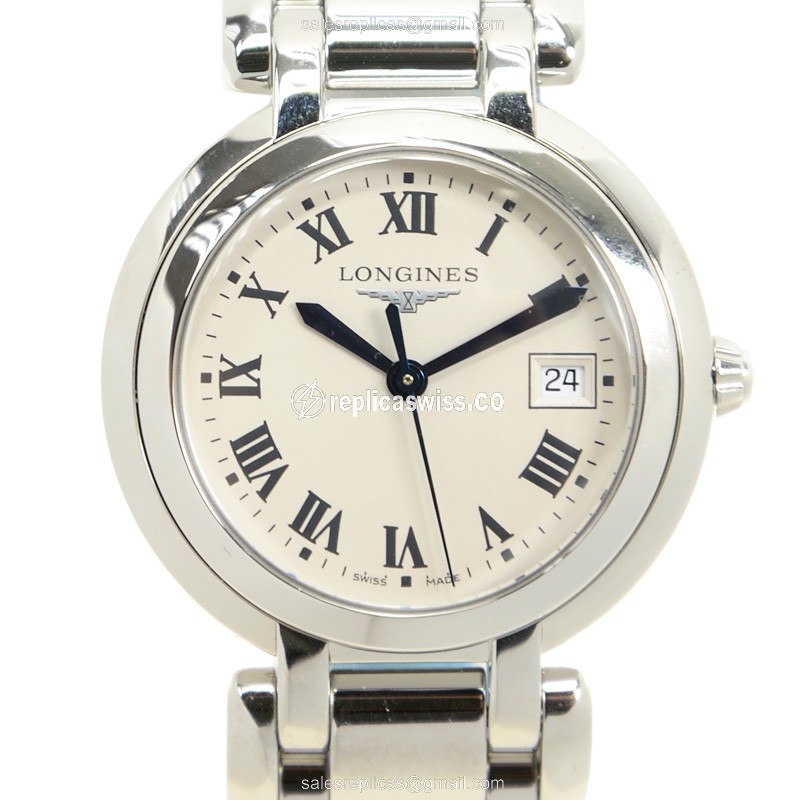 Elegant Longines Prima Luna Replica in White Dial & Stainless Steel Case, Quartz Movement Watch