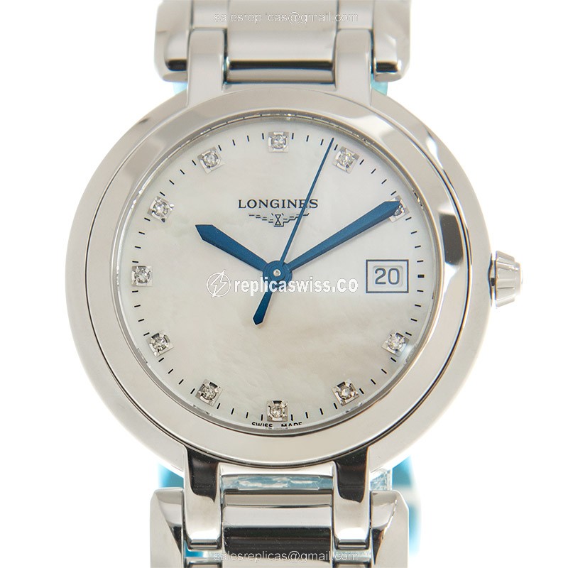 Elegant Longines Prima Luna Replica in White Dial & Stainless Steel Case, Quartz Movement Watch