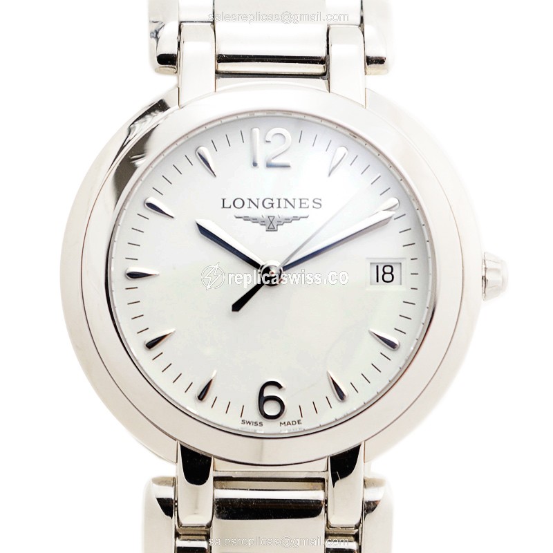 Elegant Longines Prima Luna Replica with White Dial Stainless Steel Case Watch