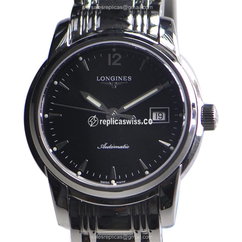 Elegant Longines Saint Imier Replica Watch in Stainless Steel Case & Black Dial, Automatic Movement