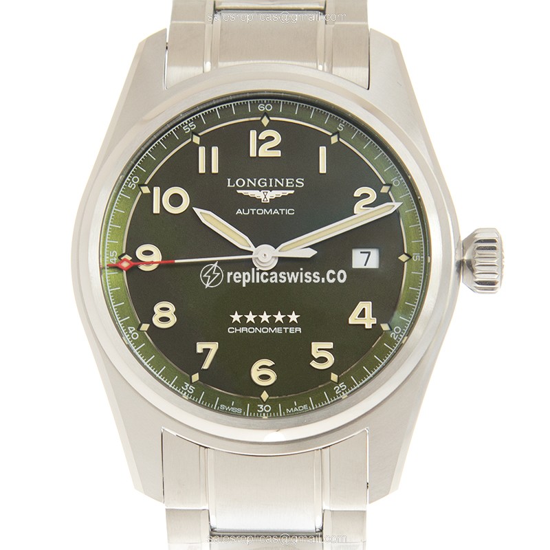 Elegant Longines Spirit Replica in Stainless Steel with Automatic Movement Green Dial Watch