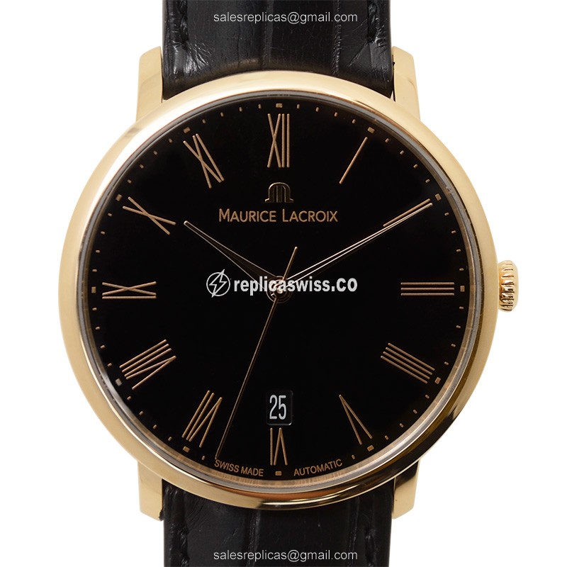Elegant Maurice Lacroix LC6007-PG101-310 Les Classiques Replica with Black Dial & 18kt Gold Case