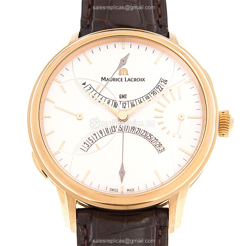 Elegant Maurice Lacroix MP7218-PG101-130 Replica with Manual Wind White Dial, 18kt Gold Case