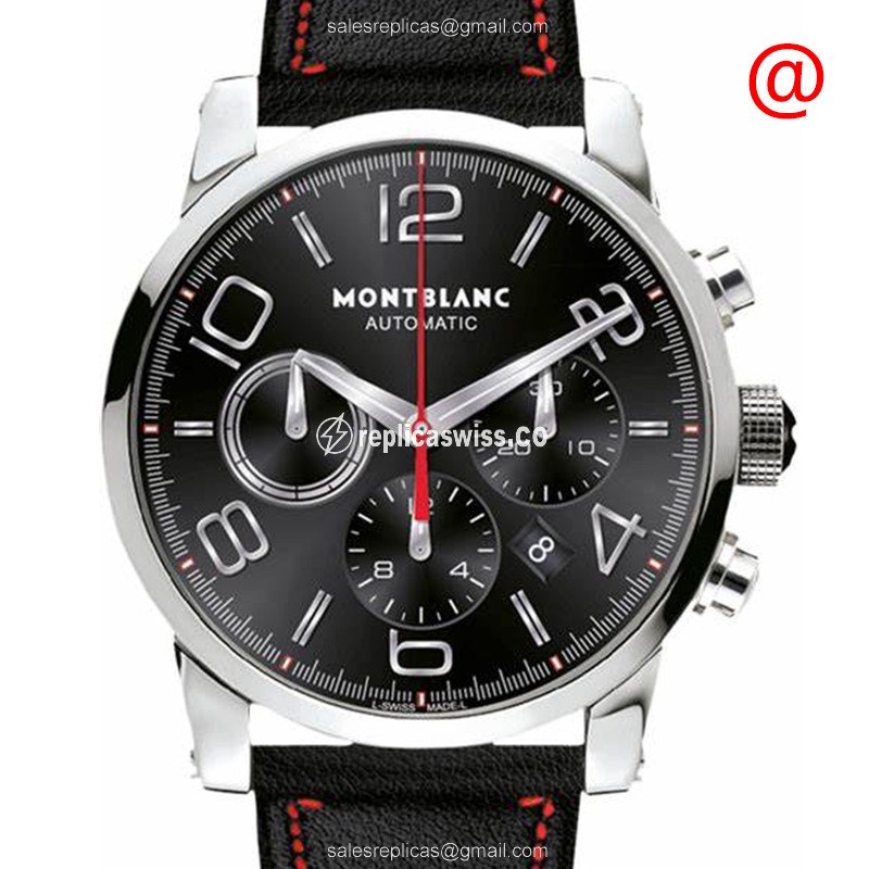 Elegant Mont Blanc 109345 TIMEWALKER Replica with Automatic Movement Black Dial on Leather