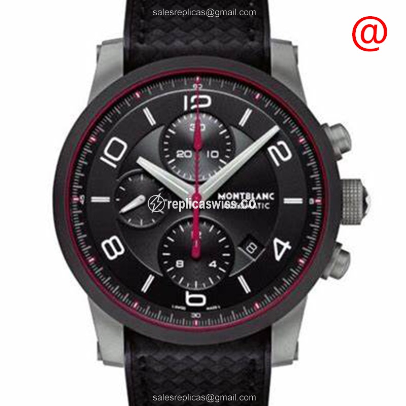 Elegant Mont Blanc 114881 TIMEWALKER Automatic Replica in Black Leather Strap & Sapphire Crystal