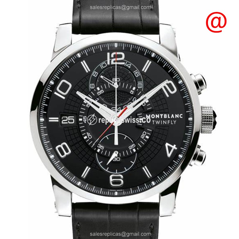 Elegant Mont Blanc TIMEWALKER Automatic Replica in Black Leather Strap Stainless Steel Case
