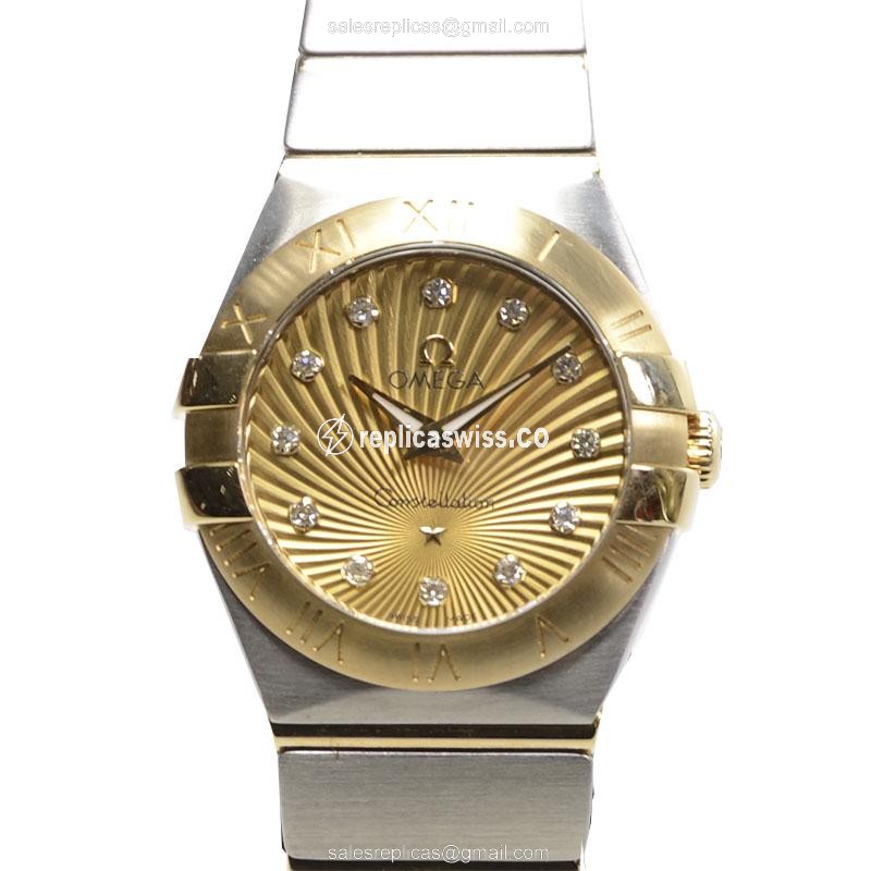 Elegant Omega Constellation Replica in 18kt Gold & Silver Case, Quartz Movement, Sapphire