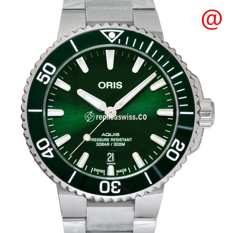Elegant Oris Aquis 733 Replica Watch in Green Dial Stainless Steel, Automatic Movement