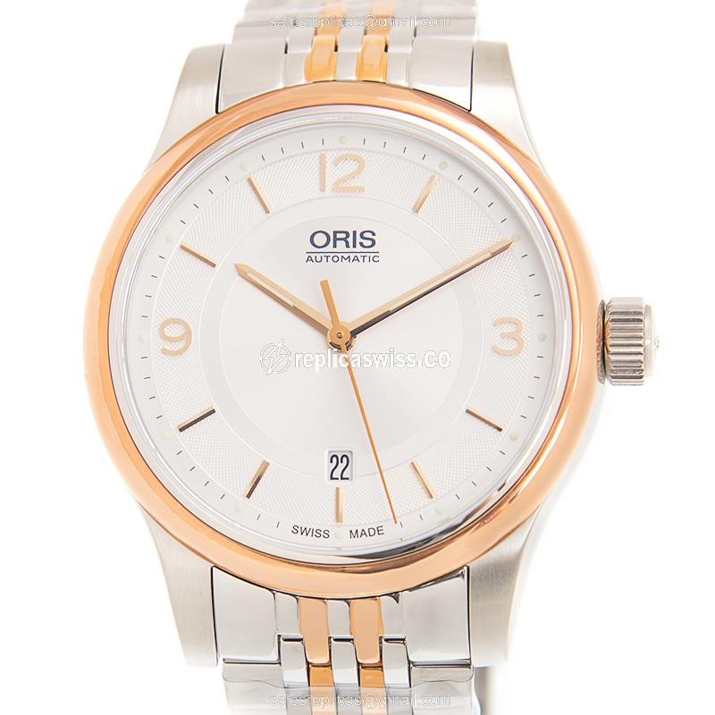 Elegant Oris Classic Date Replica with Automatic Movement Silver Dial, Crafted in Gold-Plated &