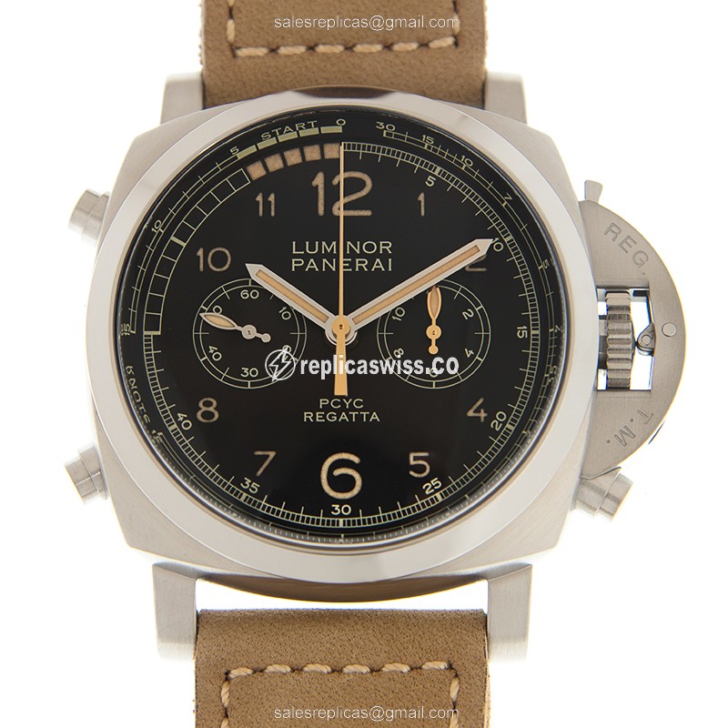 Elegant Panerai LUMINOR Automatic Replica | Black Dial, Titanium Case | Brown Cowhide Strap Watch