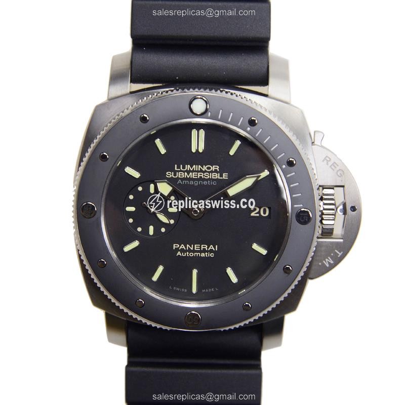 Elegant Panerai LUMINOR Automatic Titanium Replica, Black Dial, Rubber Strap Watch