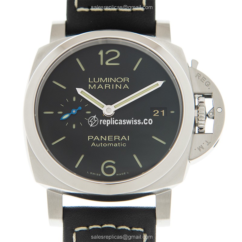 Elegant Panerai Luminor Marina Replica | Manual Wind | Stainless Steel Case & Black Leather Strap