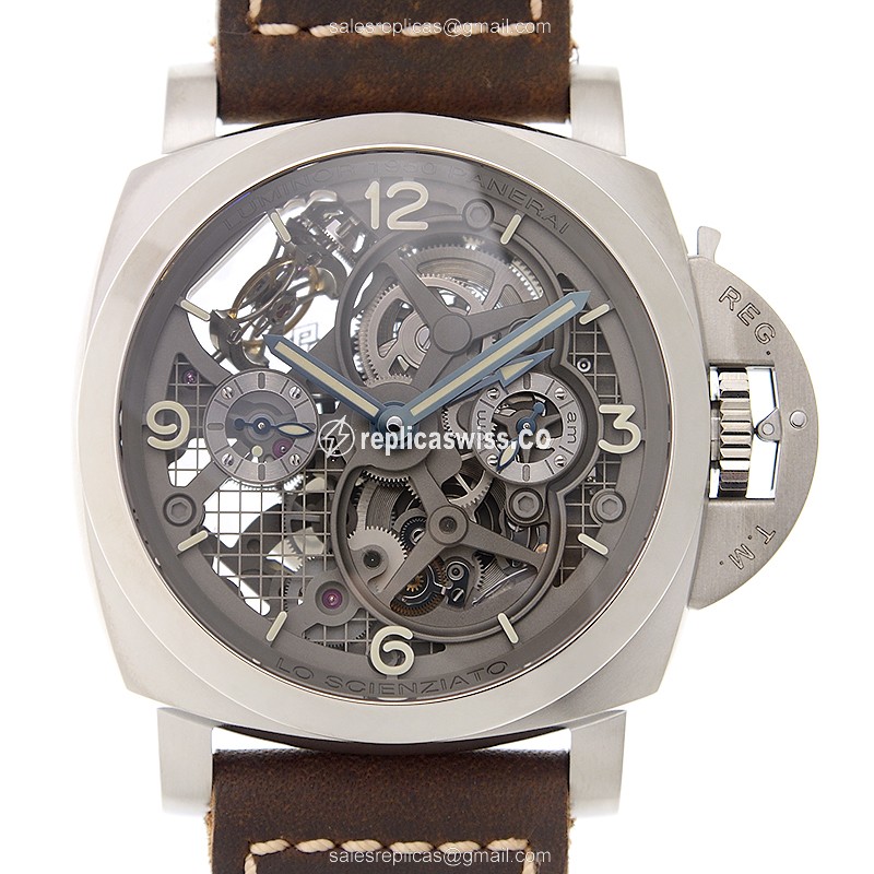 Elegant Panerai LUMINOR Replica in Titanium with Manual Wind Movement Skull Dial Watch