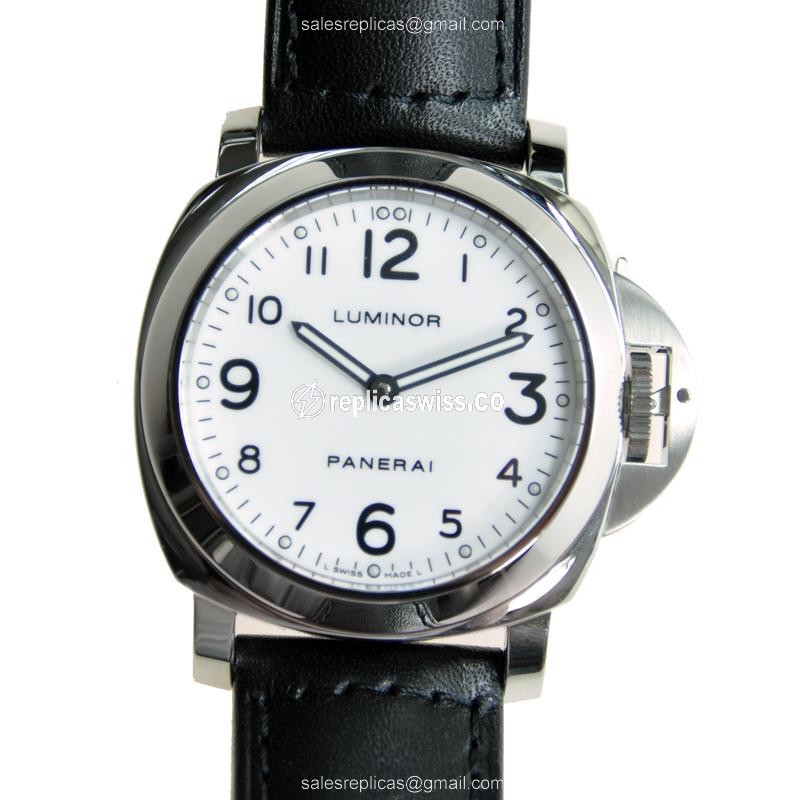 Elegant Panerai PAM00114 LUMINOR Replica with Manual Wind, White Dial, Stainless Steel Case & Black