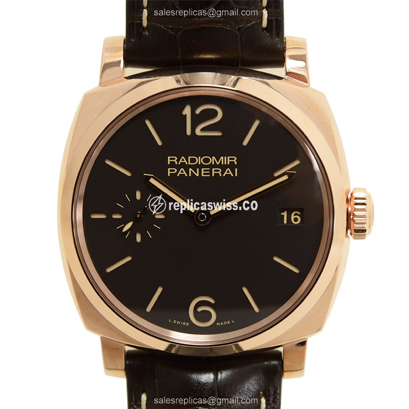 Elegant Panerai PAM00515 RADIOMIR Manual Wind Replica in 18kt Gold Case with Brown Alligator Strap
