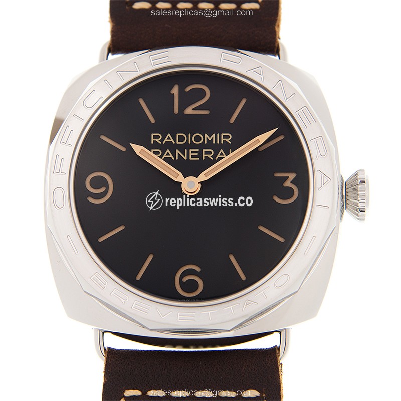 Elegant Panerai PAM00685 RADIOMIR Manual Wind Steel Case with Black Dial Leather Strap Watch