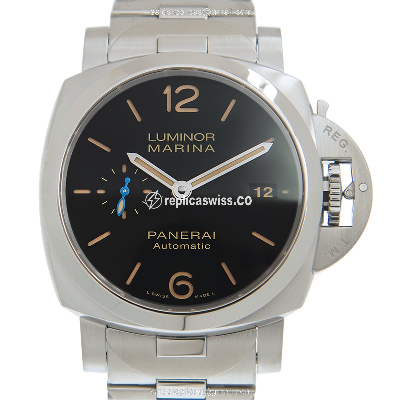 Elegant Panerai PAM00722 LUMINOR Replica in Black Dial & Stainless Steel Case Watch