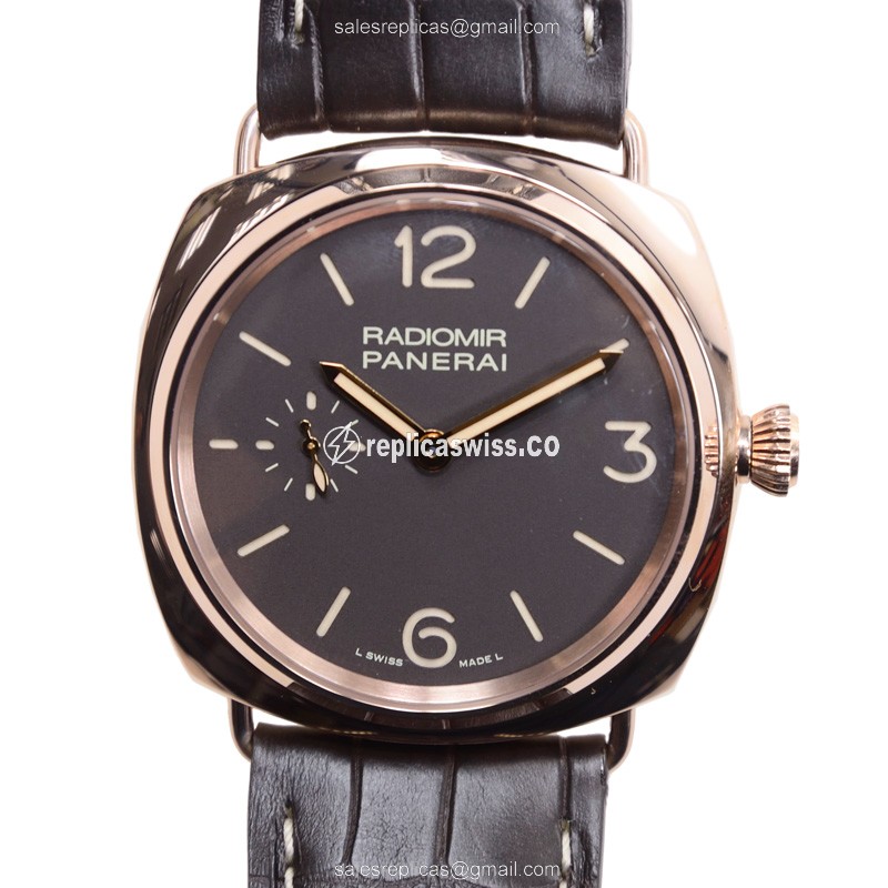 Elegant Panerai RADIOMIR Replica in 18kt Gold, Manual Wind, Brown Dial & Alligator Strap Watch